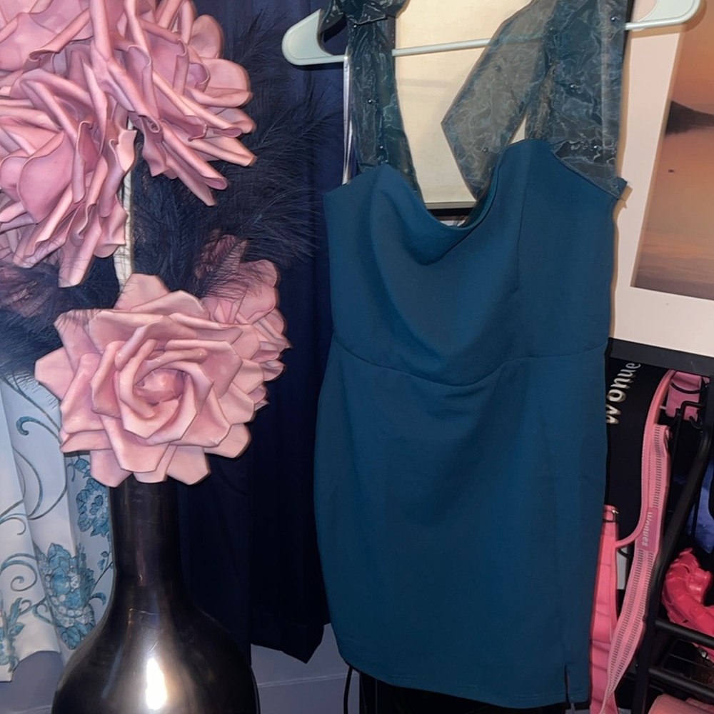 Lulus Beaming Perfection Emerald Beaded Organza Tie-Strap Mini Dress - Picture 8 of 8